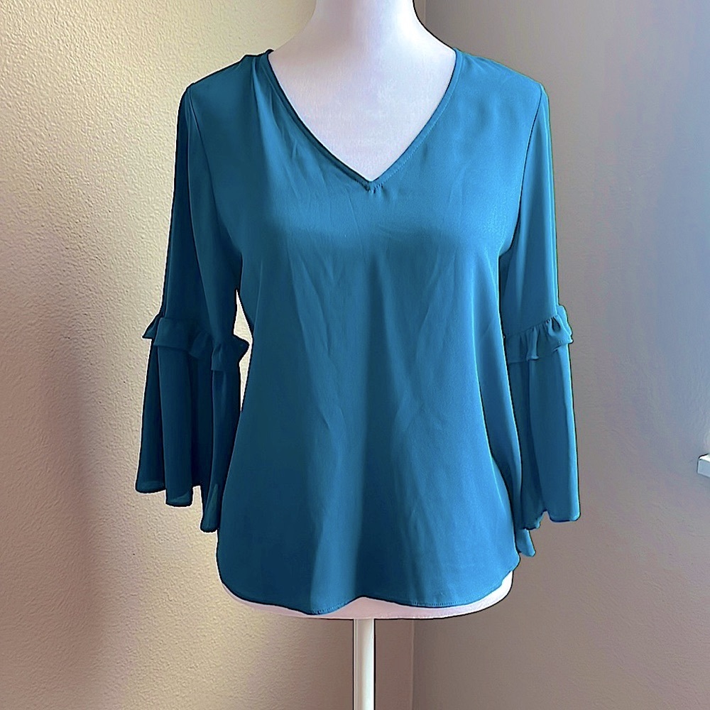 Teal bell sleeve blouse